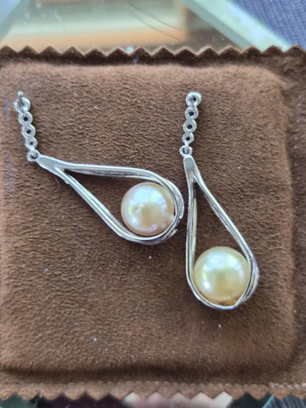 925 Sterling Silver Freshwater Pearl Drop Earrings | Peach Cultured Pearls